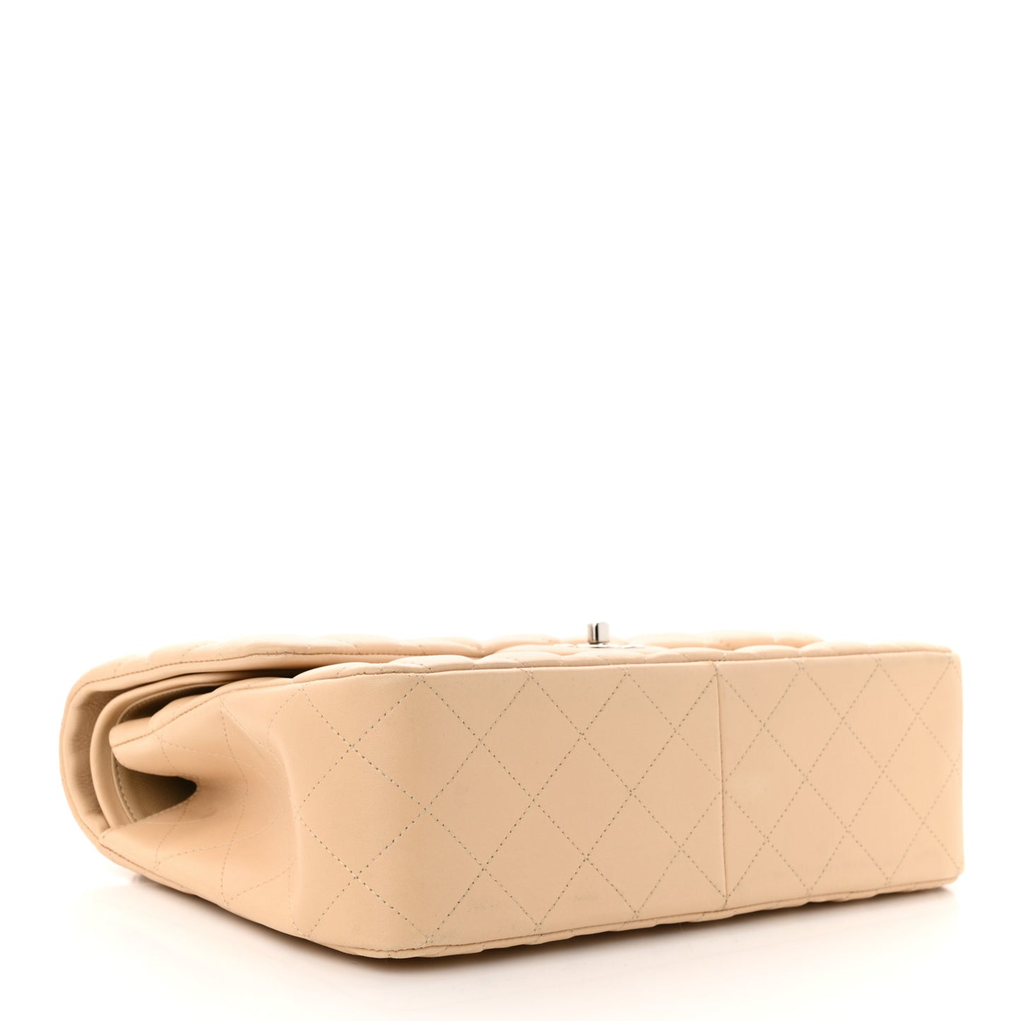 Lambskin Quilted Jumbo Double Flap Beige