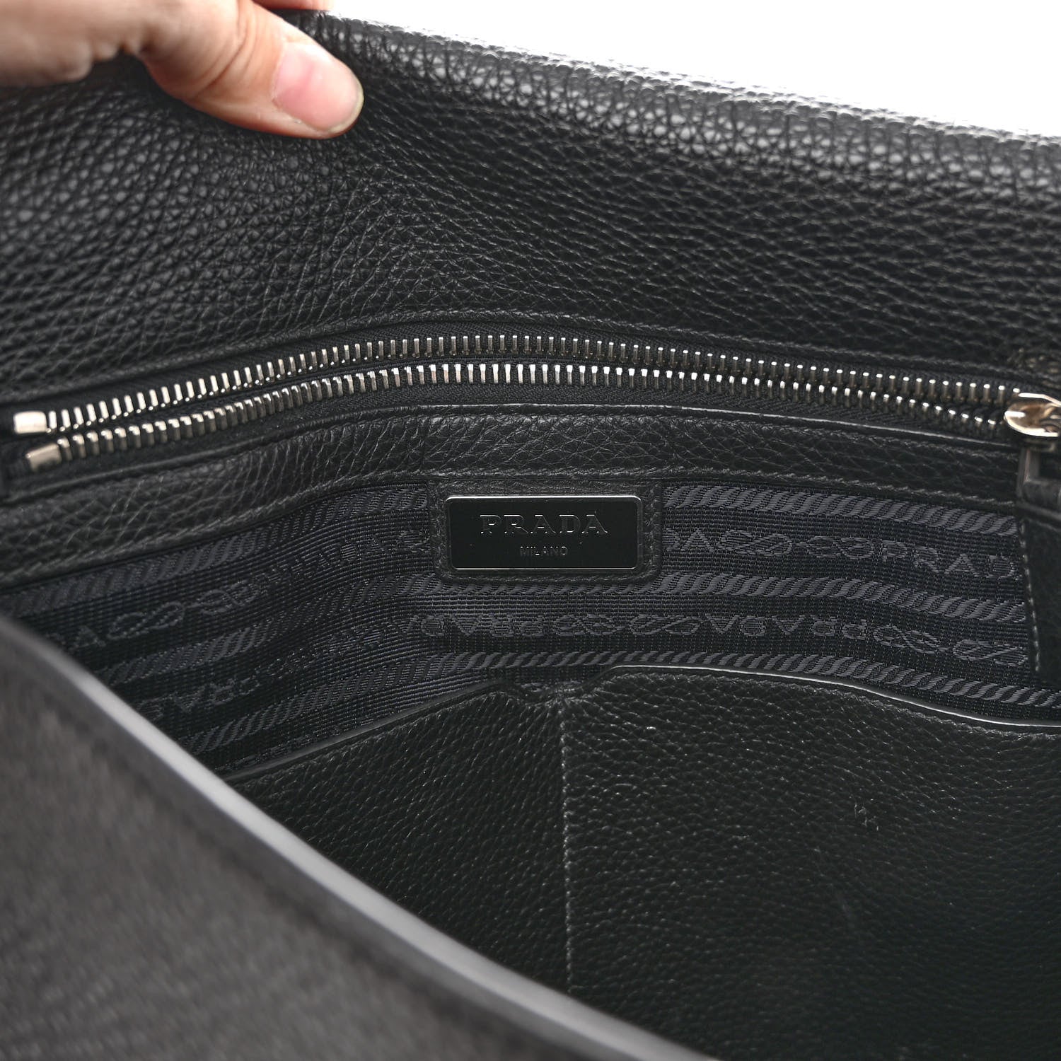 Prada Vitello Daino Flat Flap Messenger Bag Black 7 of 10