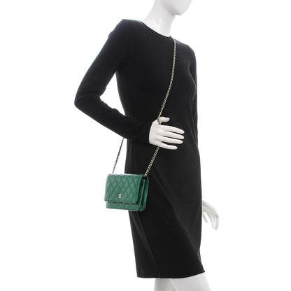 Chanel Metallic Caviar Quilted Wallet On Chain WOC Green 2 of 9