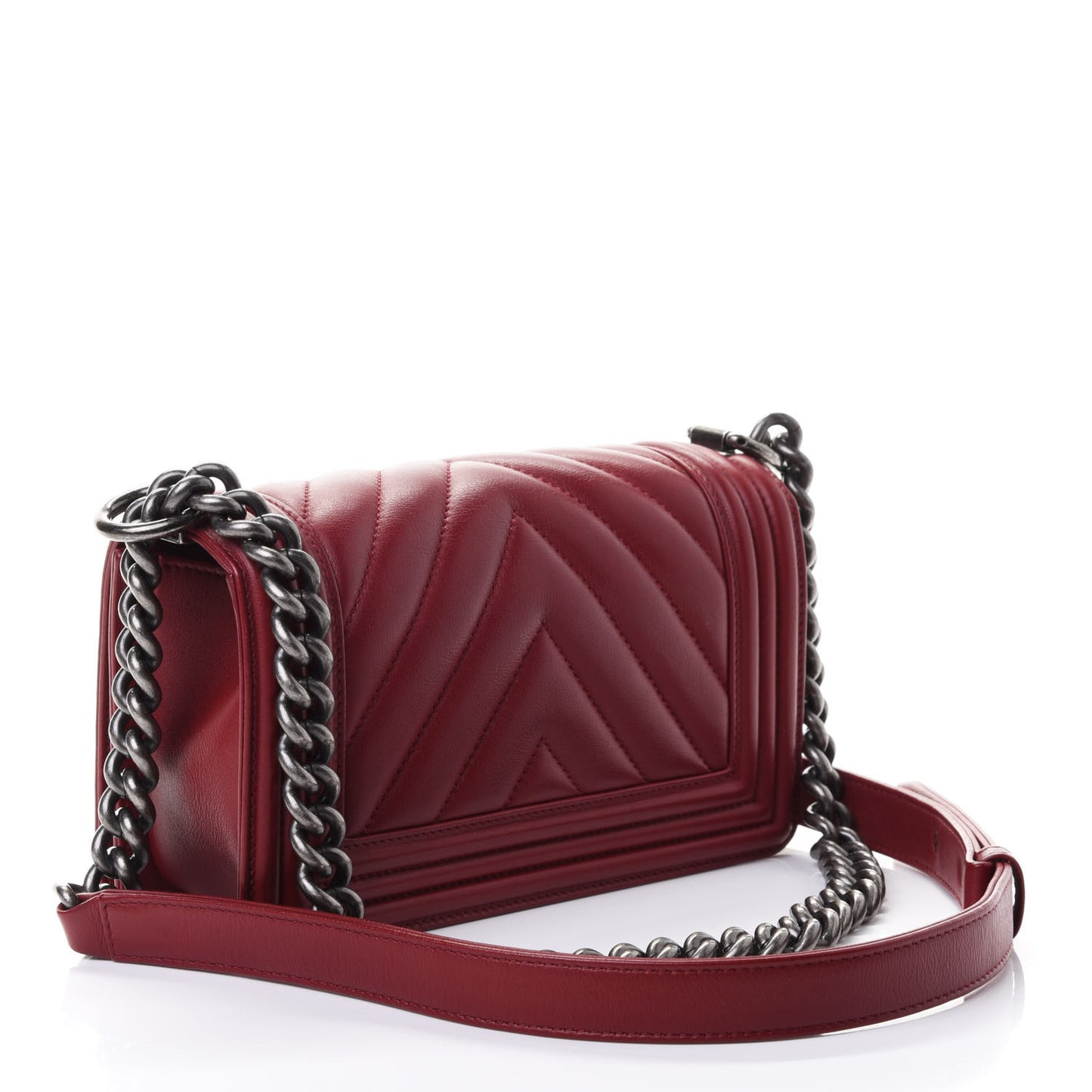 Calfskin Chevron Quilted Small Boy Flap Red