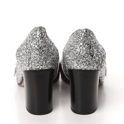Gucci Glitter Nappa Web Peyton 75mm Loafer Pumps 41.5 Argento 5 of 10