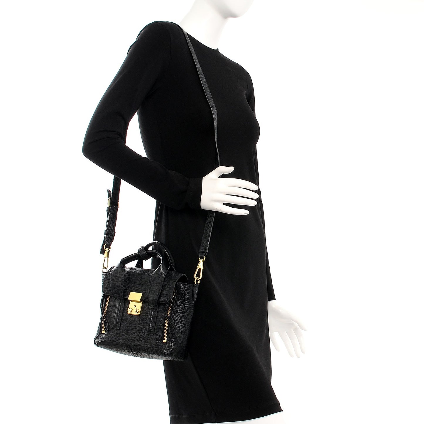 3.1 Textured Calfskin Mini Pashli Satchel Black