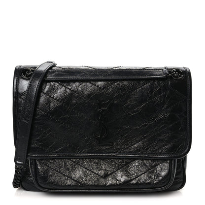 Saint Laurent Crinkled Calfskin Matelasse Monogram Medium Niki Chain Satchel Black 1 of 10