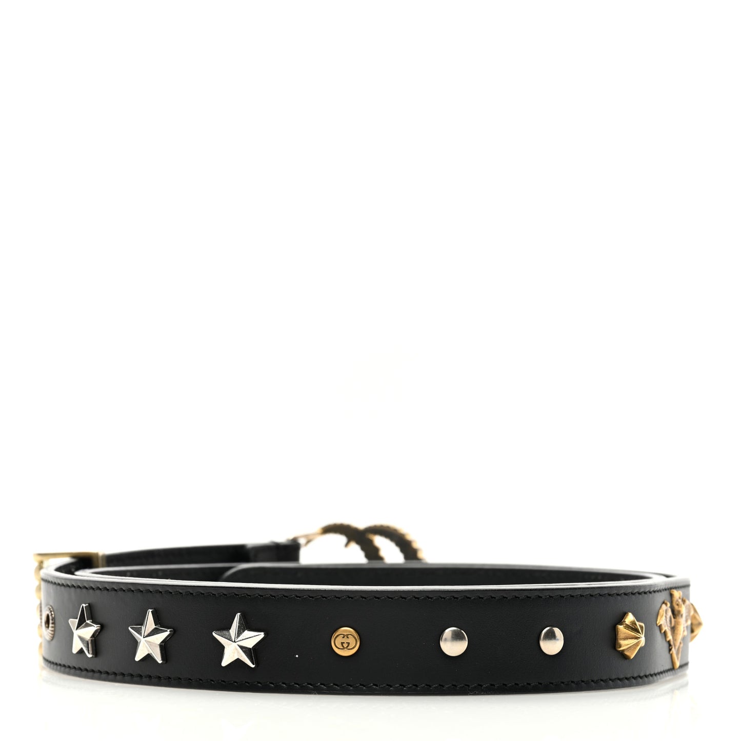 Calfskin Star Studded Torchon Double G Belt 95 38 Black