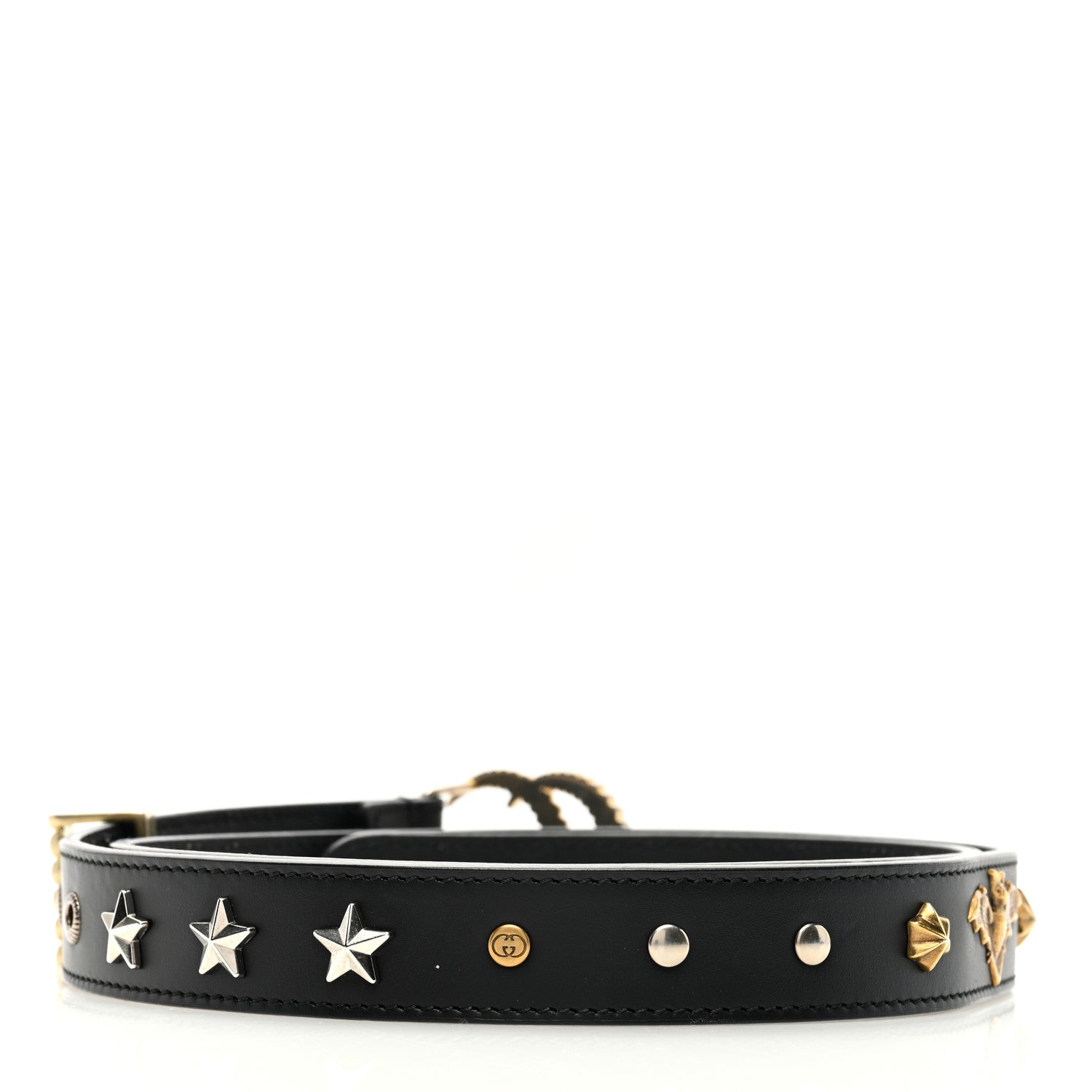 Gucci Calfskin Star Studded Torchon Double G Belt 95 38 Black 2 of 4