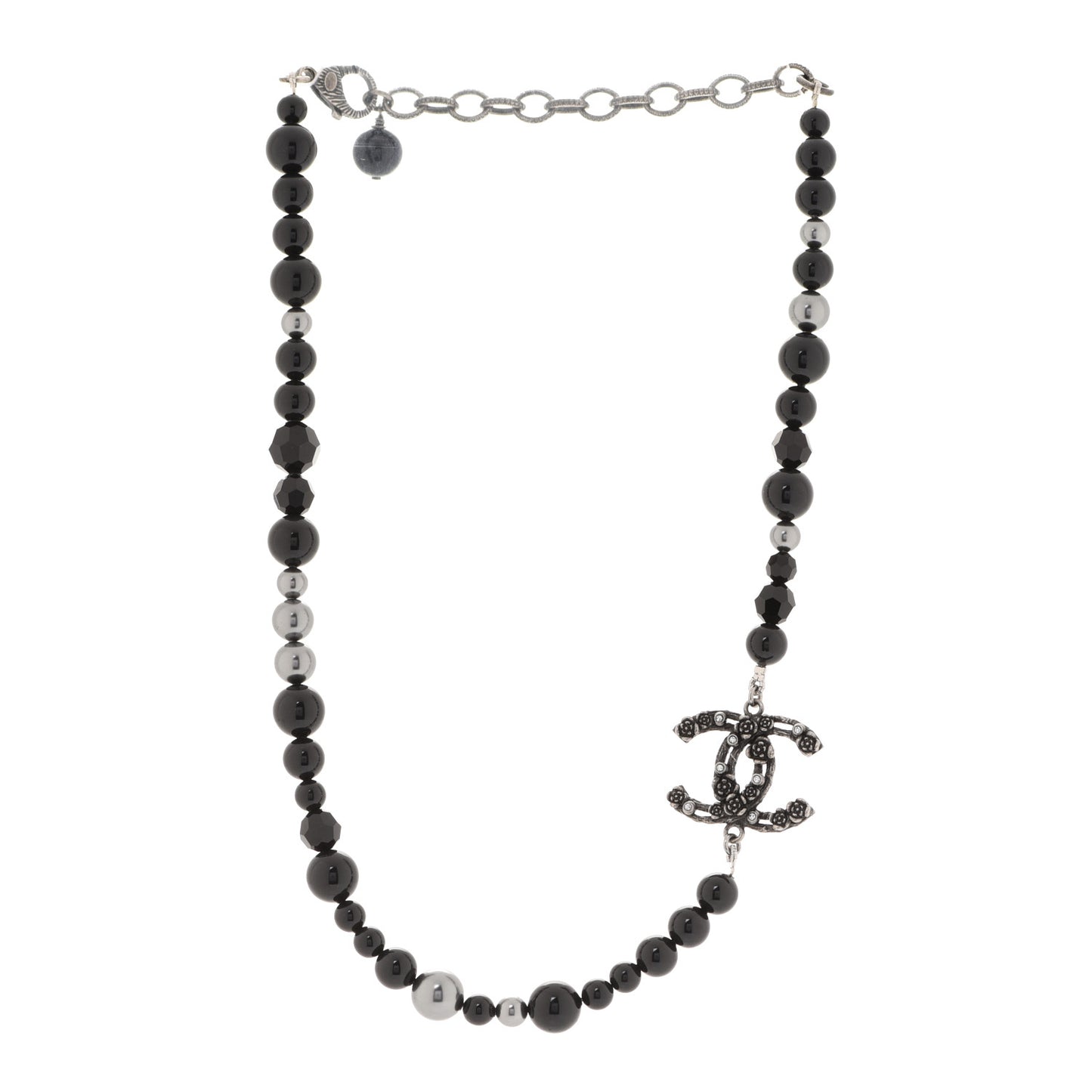Pearl Crystal CC Camellia Necklace Ruthenium Black