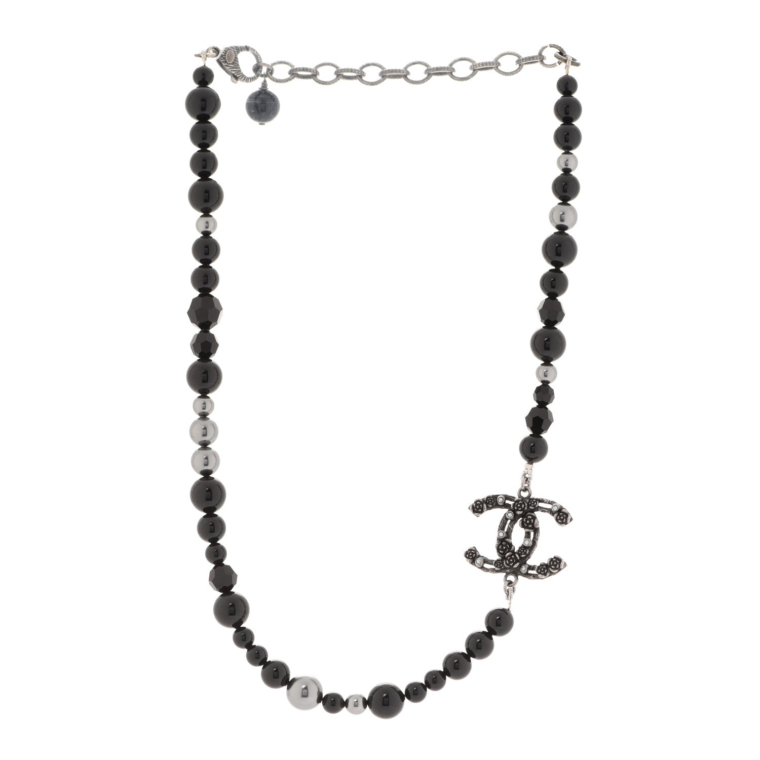Chanel Pearl Crystal CC Camellia Necklace Ruthenium Black 3 of 6