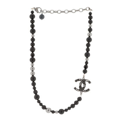 Chanel Pearl Crystal CC Camellia Necklace Ruthenium Black 3 of 6