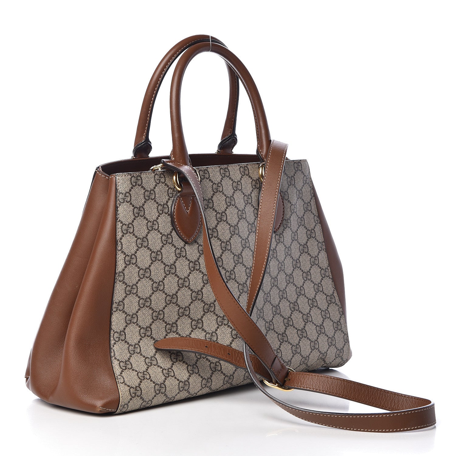 Gucci GG Supreme Monogram Moon Calfskin Top Handle Tote Bag Beige Ebony Tuscany 3 of 18