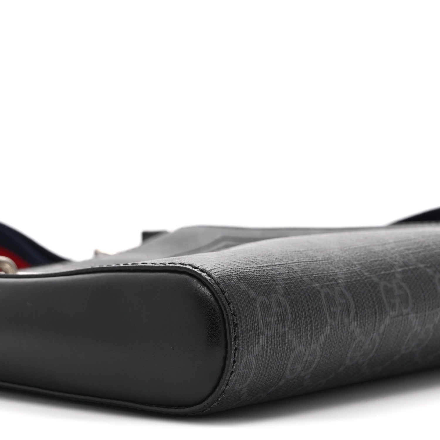 Gucci GG Supreme Monogram Web Small Flat Messenger Bag Black Grey 9 of 10