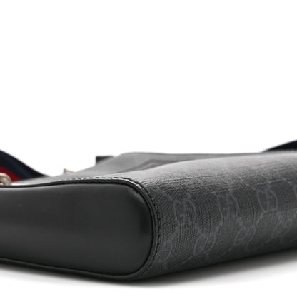 Gucci GG Supreme Monogram Web Small Flat Messenger Bag Black Grey 9 of 10