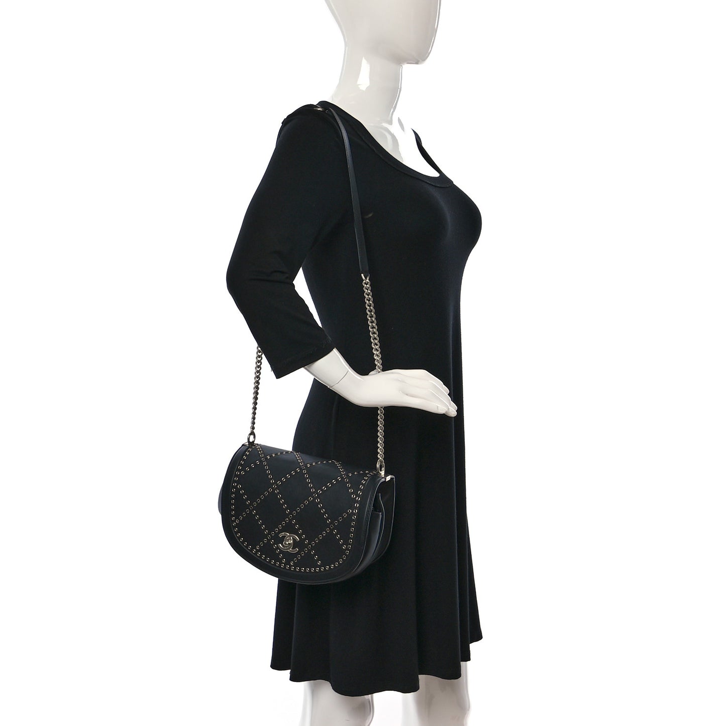 Calfskin Coco Eyelets Small Flap Bag Black