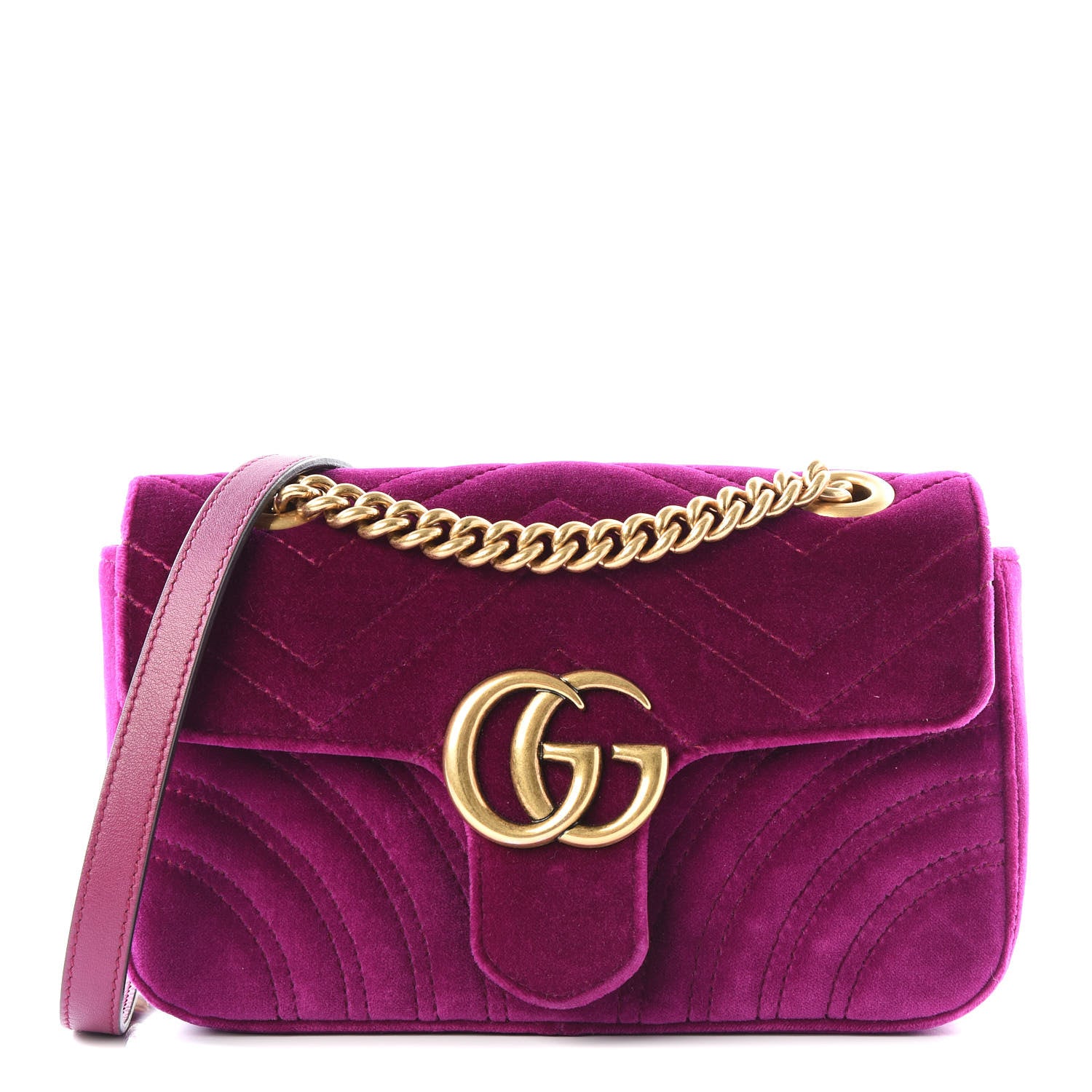 Gucci Velvet Matelasse Mini GG Marmont Shoulder Bag Fuchsia Violet Cyclamen 1 of 9