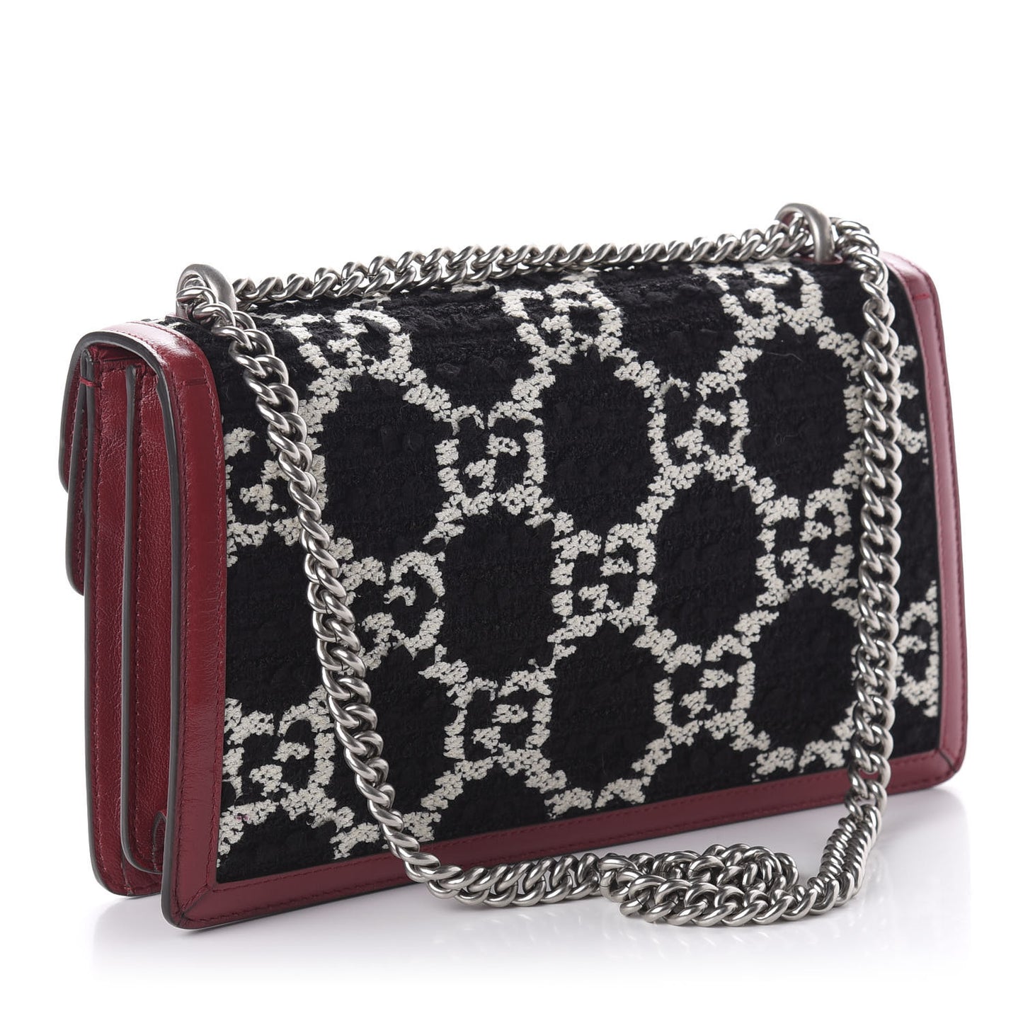 Tweed GG Monogram Small Dionysus Shoulder Bag Black White Romantic Cherry