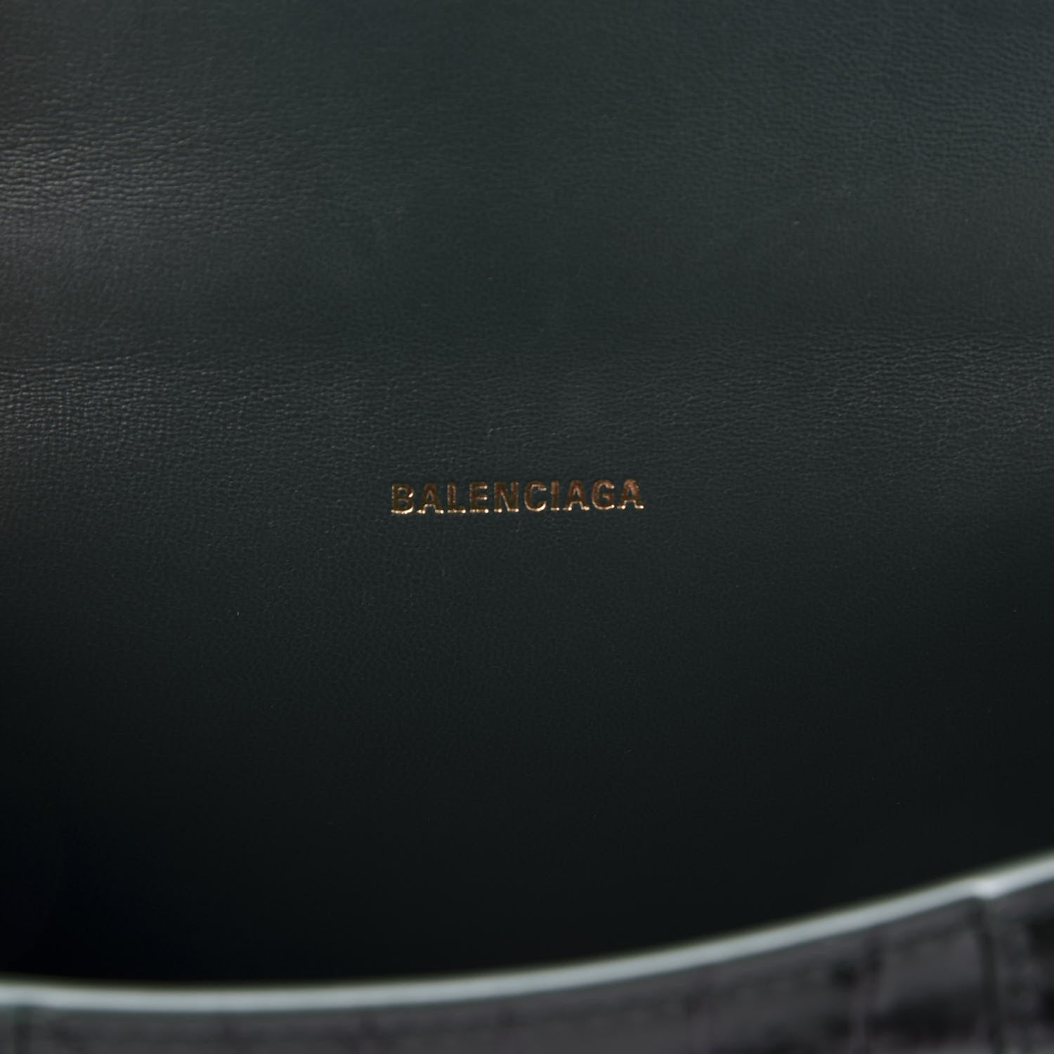 Balenciaga Shiny Calfskin Crocodile Embossed Hourglass Top Handle Bag XS Forest Green 7 of 8