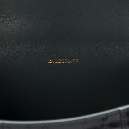 Balenciaga Shiny Calfskin Crocodile Embossed Hourglass Top Handle Bag XS Forest Green 7 of 8