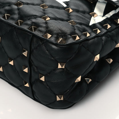 Valentino Garavani Lambskin VLTN Print Medium Rockstud Spike Shoulder Bag Black 9 of 9
