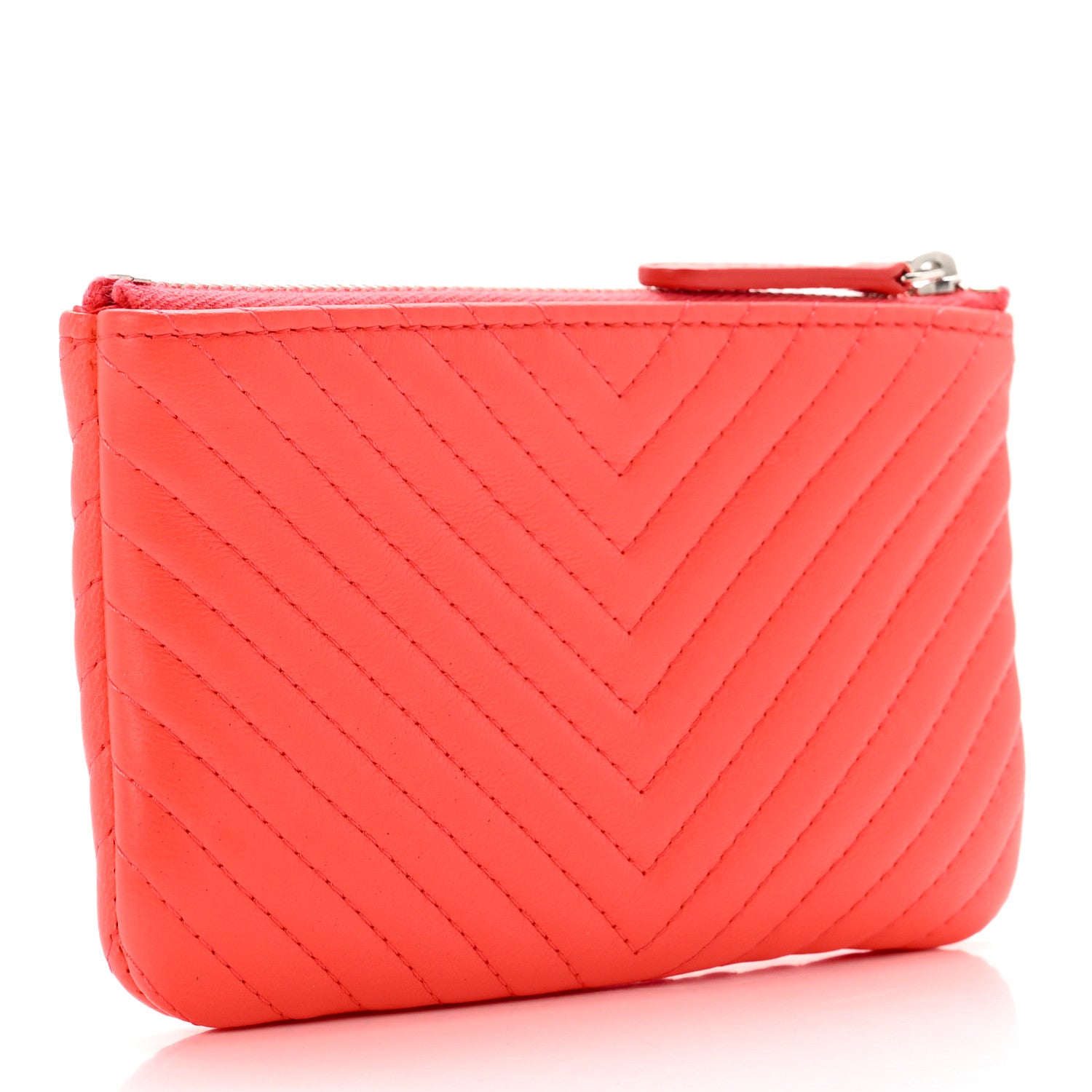 Chanel Lambskin Chevron Quilted Small Cosmetic Case Orange 3 of 8