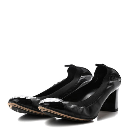 Chanel Lambskin Patent CC Elastic Stretch Pumps 38.5 Black 3 of 8