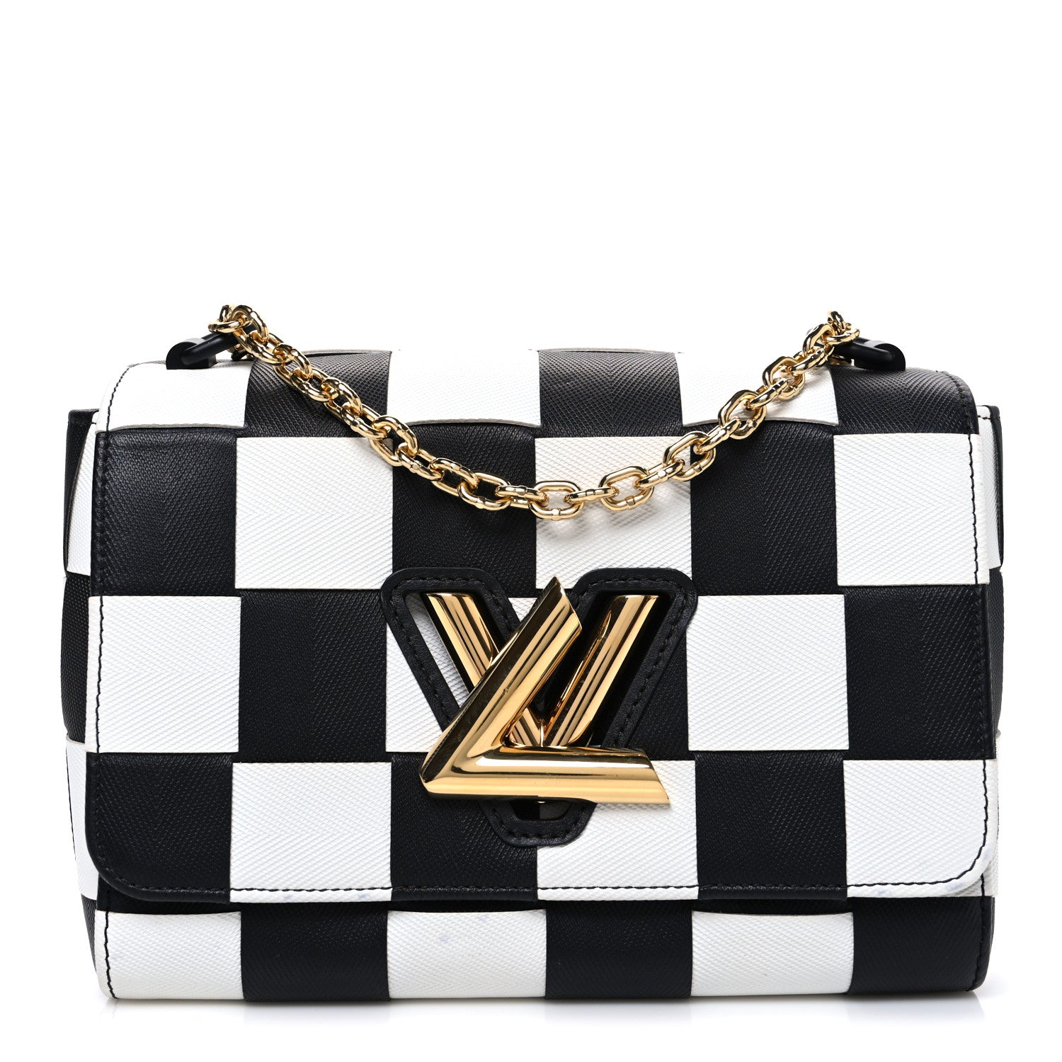 Louis Vuitton Calfskin Damier Tressage Twist Shoulder Bag MM Black White 1 of 10