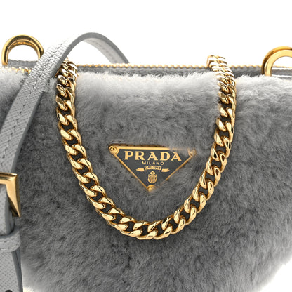 Prada Montone Shearling Saffiano Triangle Mini Pouch Fiordaliso 8 of 10