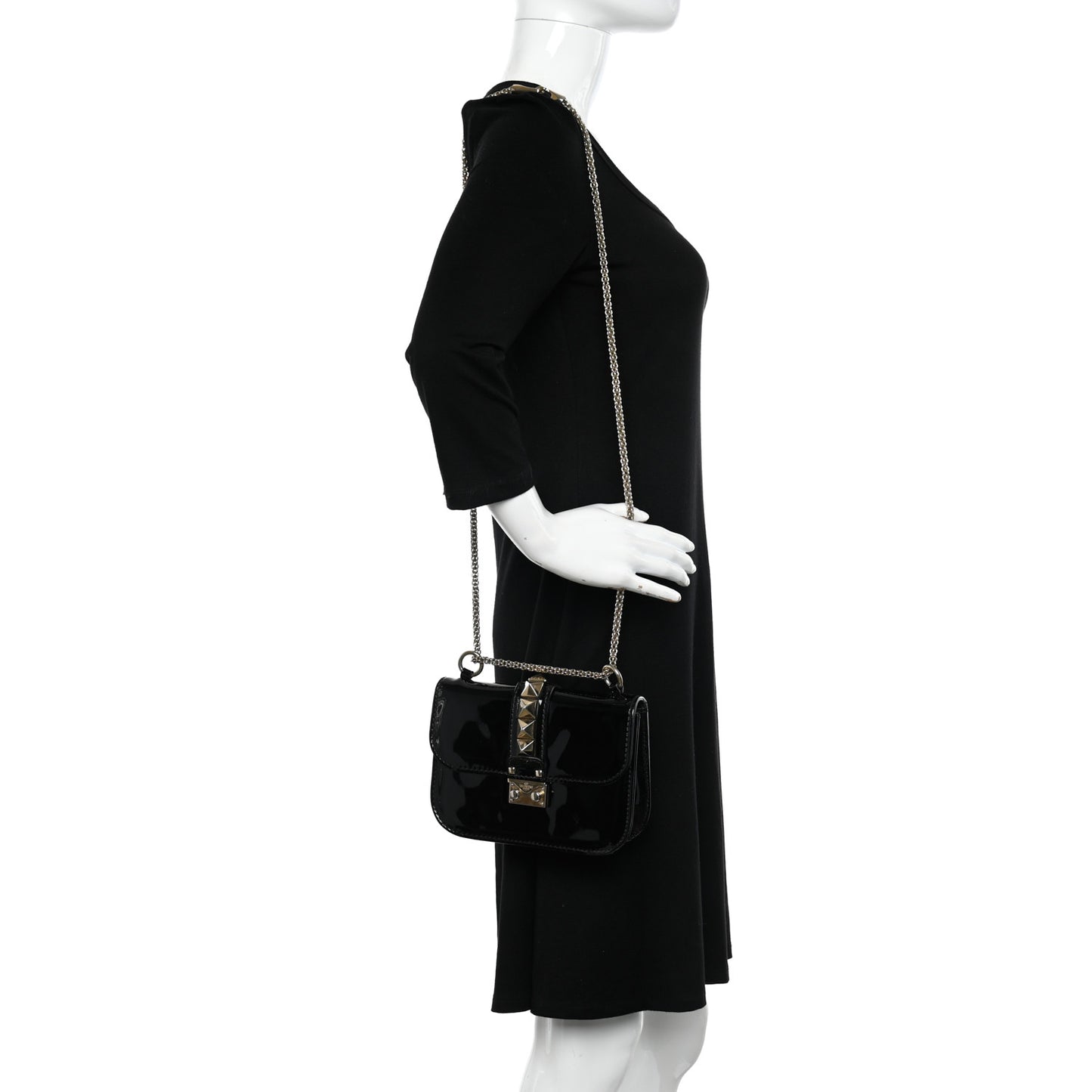 Patent Small Glam Lock Rockstud Flap Black