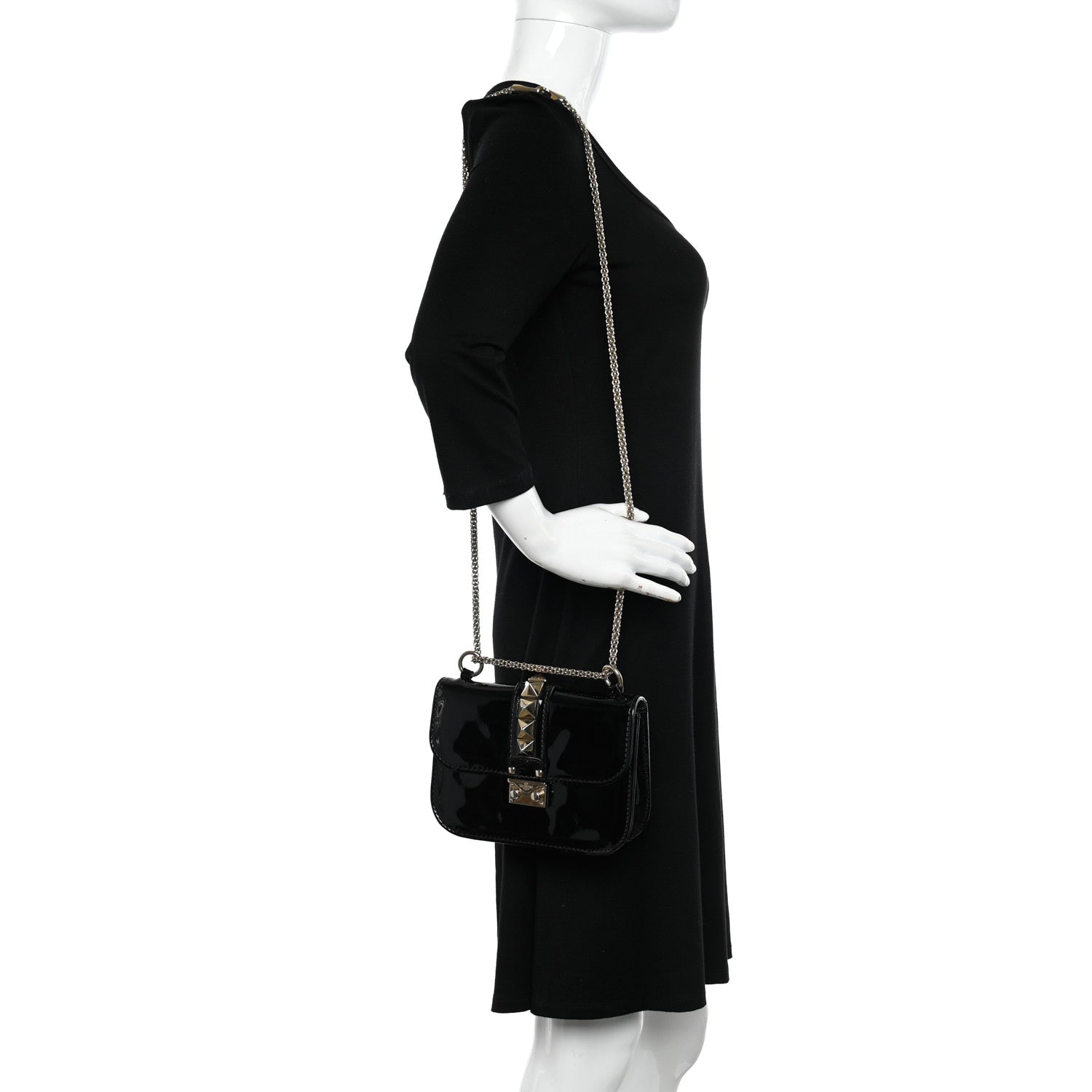 Valentino Garavani Patent Small Glam Lock Rockstud Flap Black 3 of 12