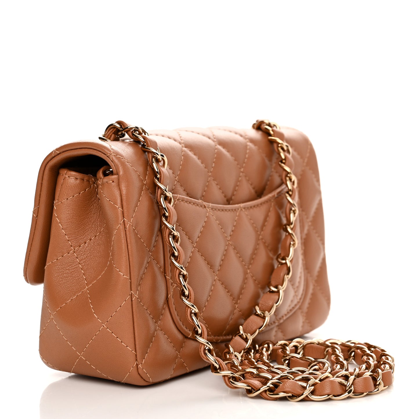 Lambskin Quilted Mini Rectangular Flap Brown