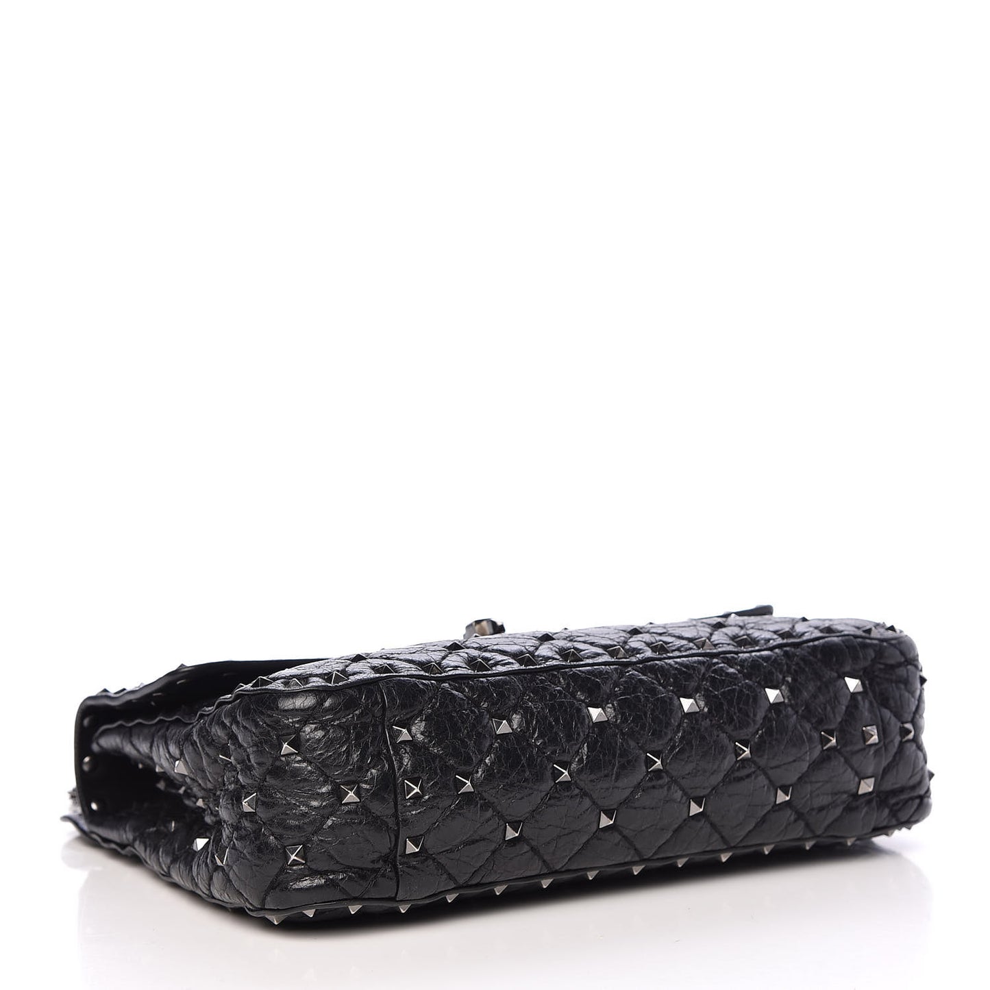 Craquele Nappa Medium Rockstud Spike Shoulder Bag Black