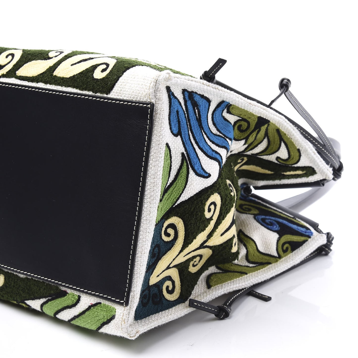 Canvas Calfskin Print Floral Cushion Tote Peacock Blue