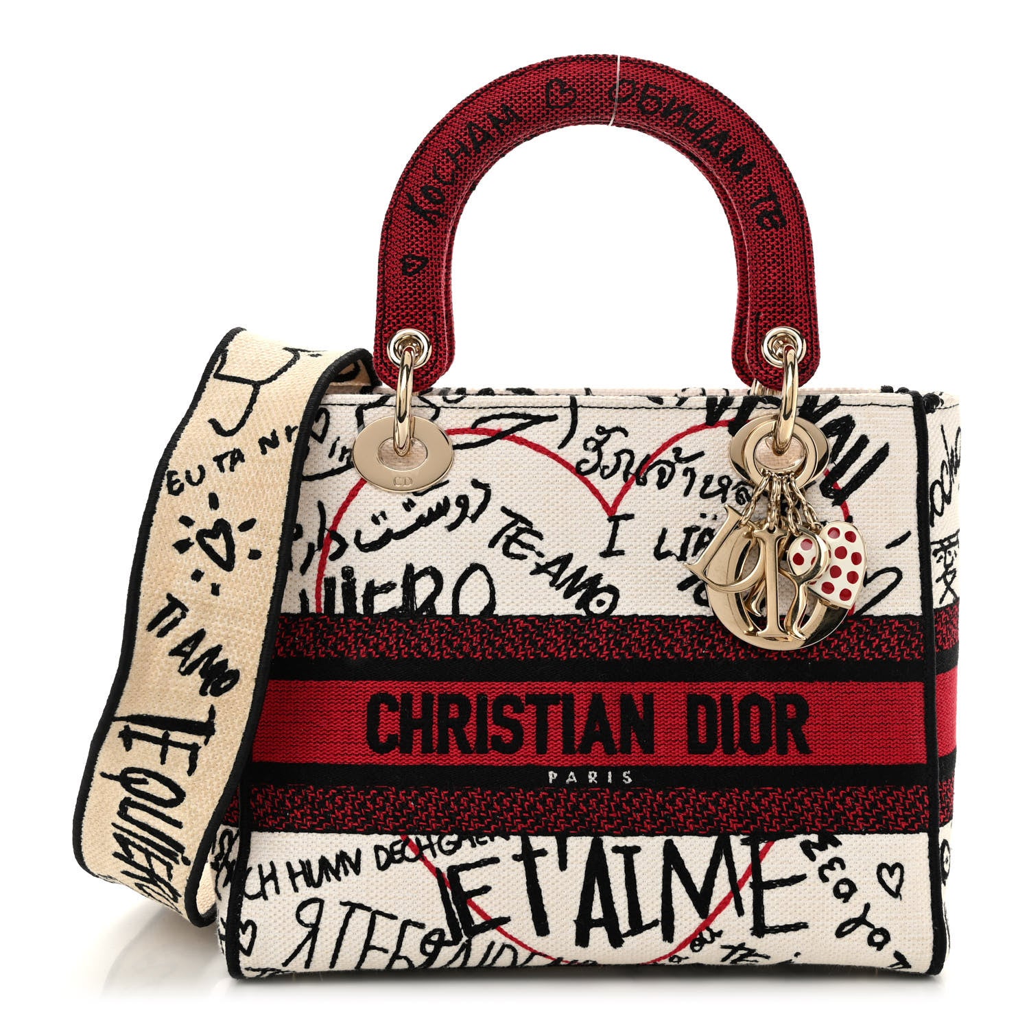 Christian Dior Canvas Medium DiorAmour Graffiti Lady D-Lite Latte 1 of 9