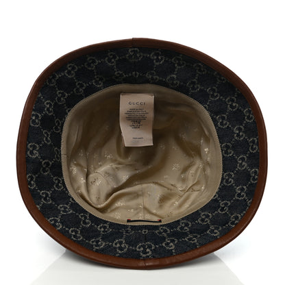 Gucci Washed Jacquard Denim Nappa GG Monogram Oscar Bucket Hat XL Denim Cuir 7 of 8