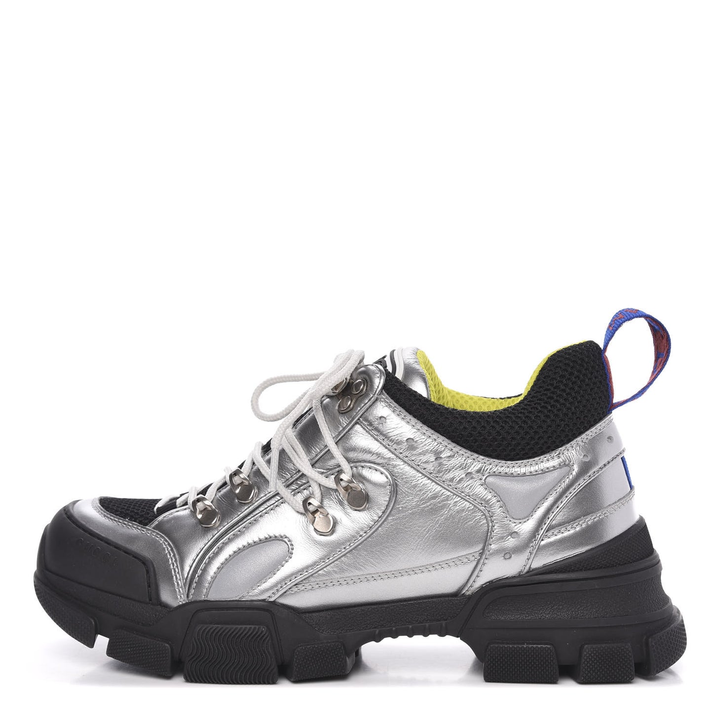X SEGA Metallic Calfskin Mesh Womens Flashtrek Sneakers 40 Silver Black