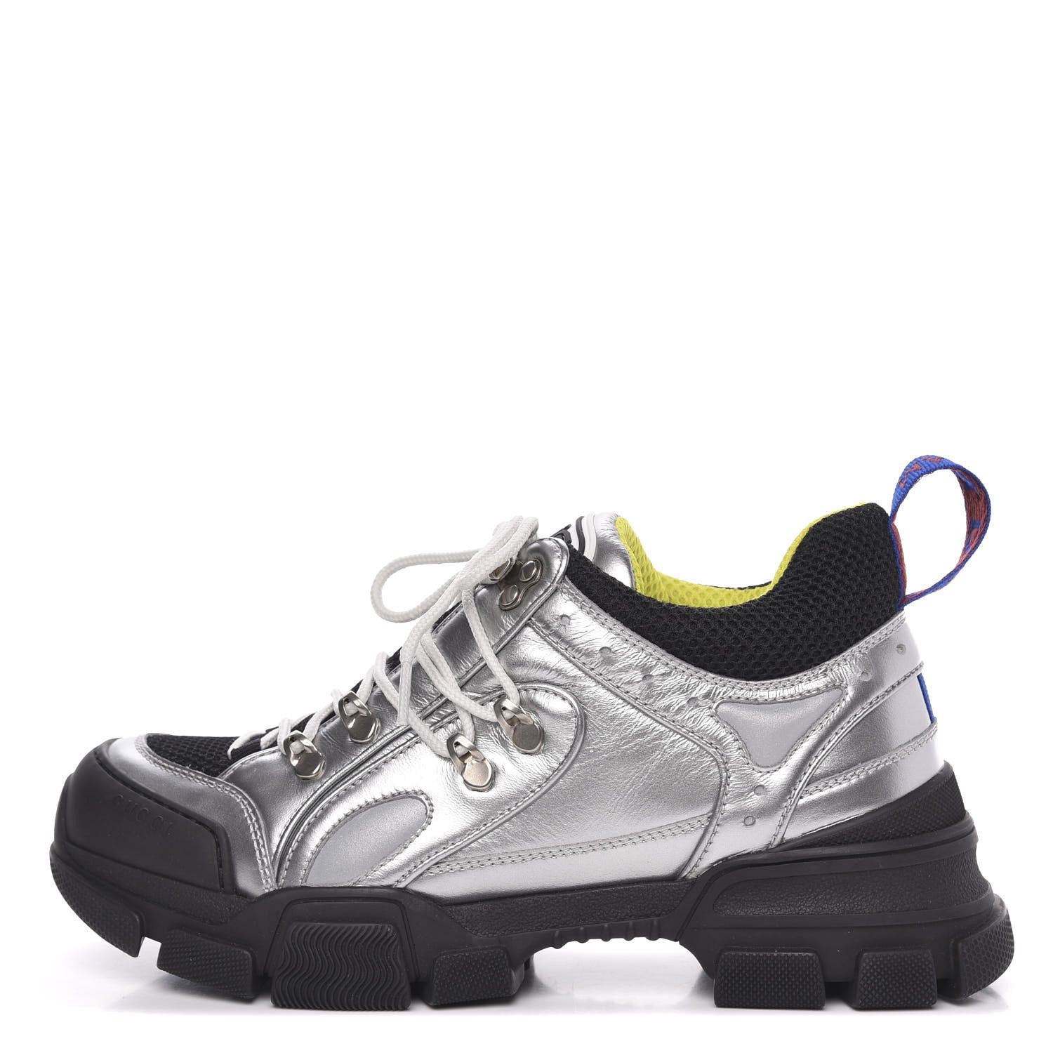 Gucci X SEGA Metallic Calfskin Mesh Womens Flashtrek Sneakers 40 Silver Black 1 of 8