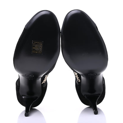Chanel Suede Grosgrain Cap Toe CC Ankle Strap Pumps 39 Black 5 of 9