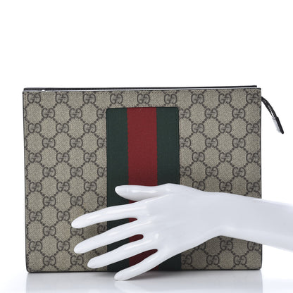 Gucci GG Supreme Monogram Selleria Calfskin Web New Web Cosmetic Case Beige Ebony Cocoa 2 of 7