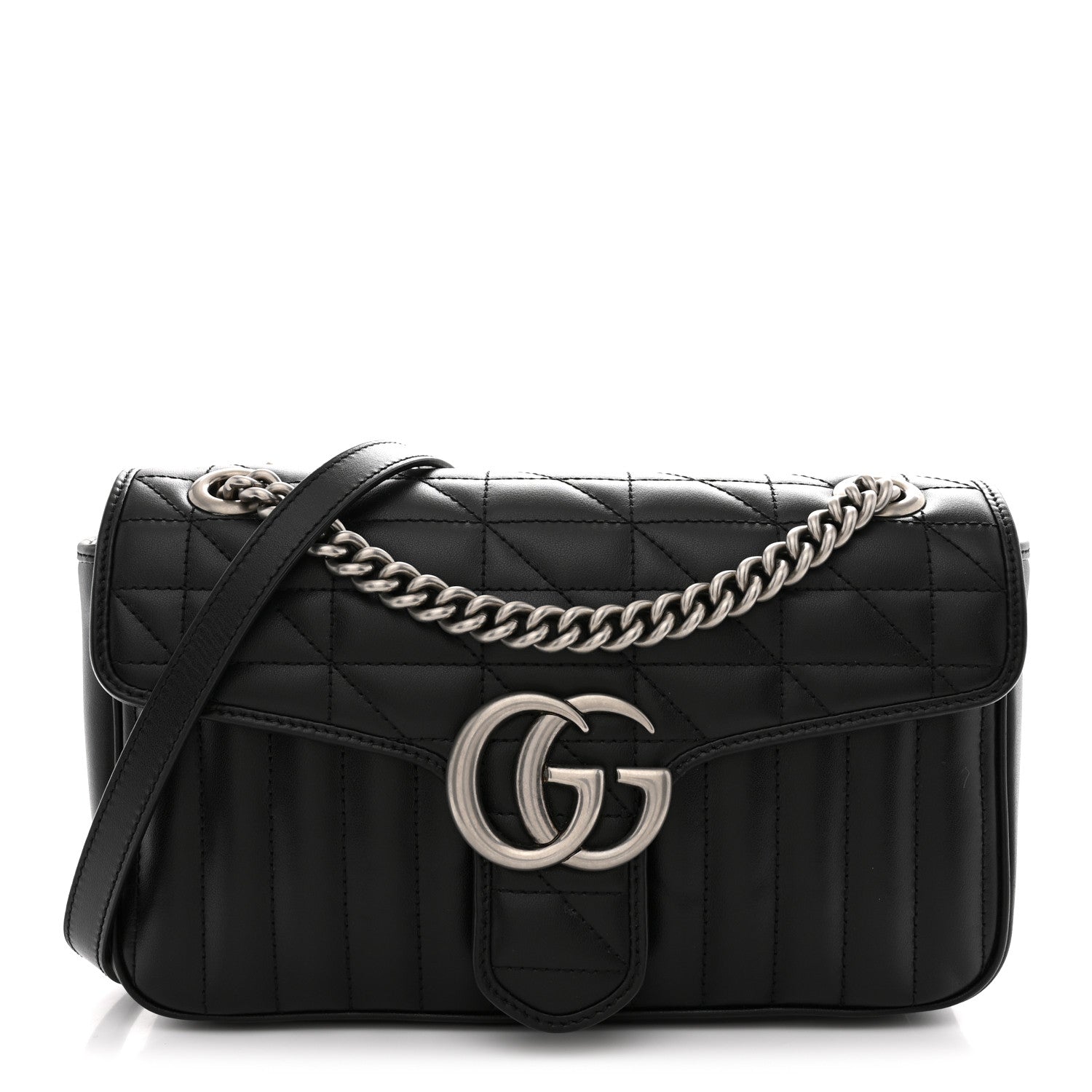 Gucci Calfskin Matelasse Aria Small GG Marmont Shoulder Bag Black 1 of 10