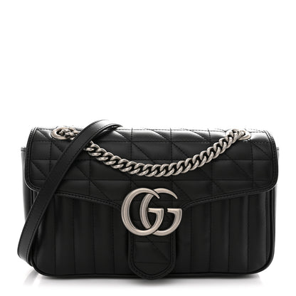 Gucci Calfskin Matelasse Aria Small GG Marmont Shoulder Bag Black 1 of 10