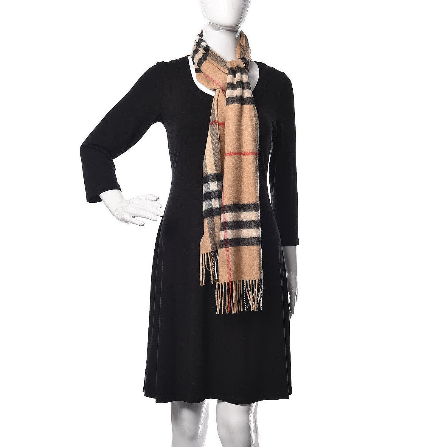 Burberry Cashmere Giant Check Fringe Scarf Archive Beige 2 of 5