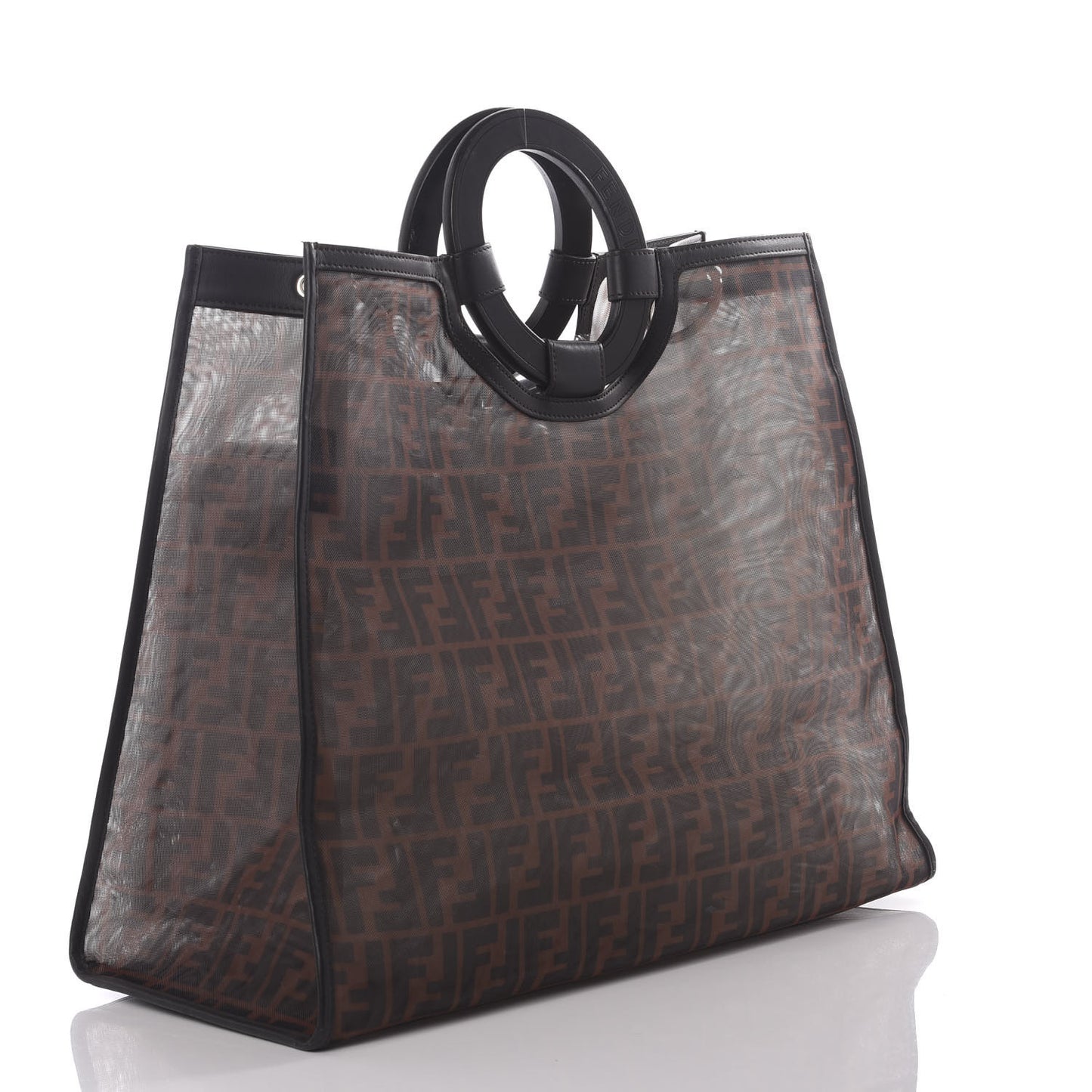 Mesh Vitello Century Cuoio FF 1974 Large Runaway Shopper Tote Marrone Black Ebano