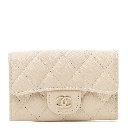 Chanel Caviar Quilted Flap Card Holder Wallet Light Beige 1 of 9