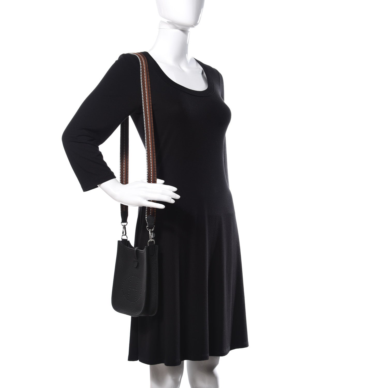 Hermes Taurillon Clemence Amazone Sangle Cavale Evelyne TPM Black Noisette 2 of 10