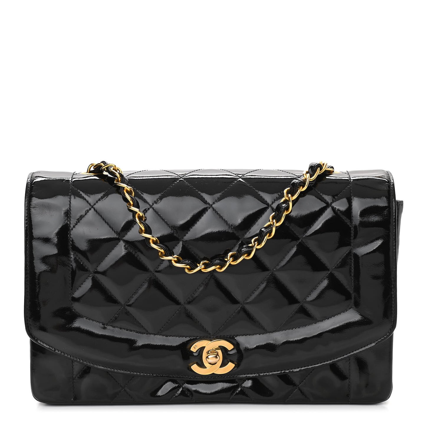 Patent Quilted Medium Single Flap Bag Black