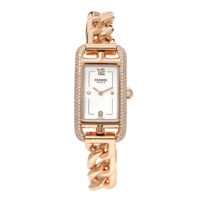 Hermes 18K Rose Gold Diamond Mother of Pearl 17mm Nantucket Quartz Watch 1 of 5