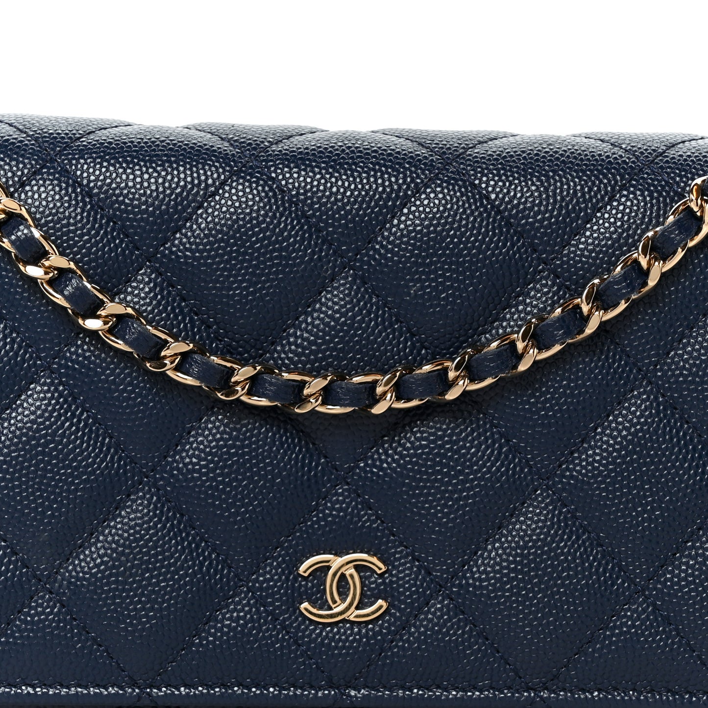 Caviar Quilted Wallet on Chain WOC Navy Blue