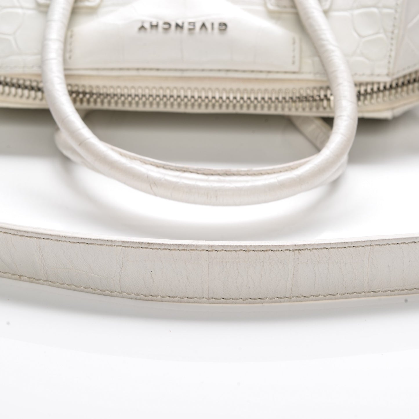 Calfskin Crocodile Embossed Small Antigona White