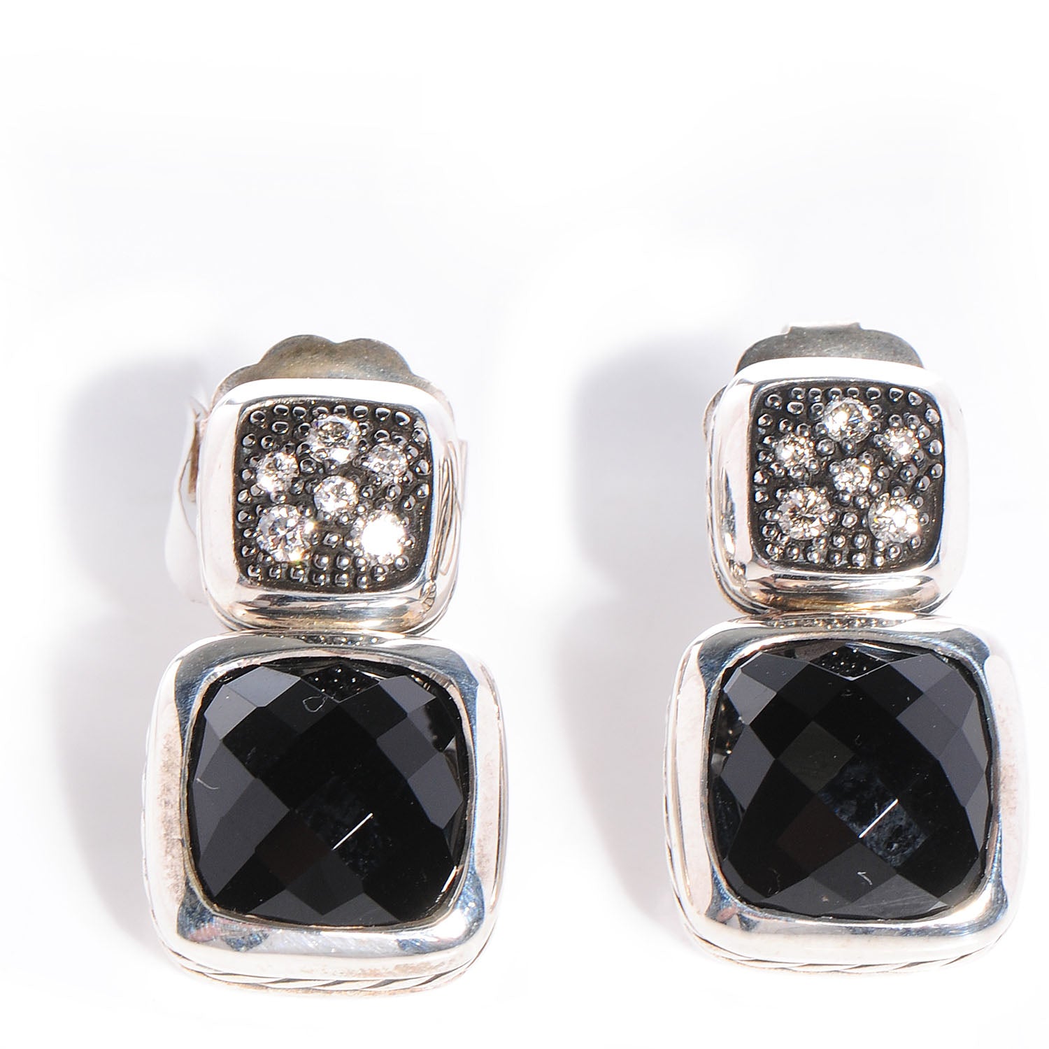 David Yurman Sterling Silver Onyx Drop Chiclet Earrings 1 of 5
