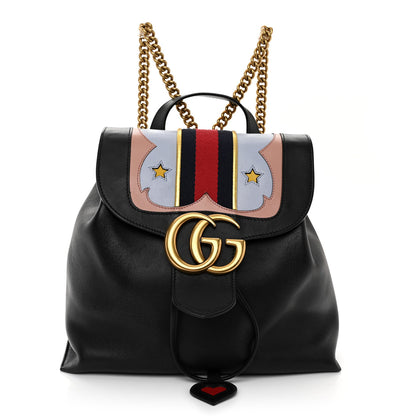 Gucci Calfskin Web GG Marmont Flap Chain Backpack Black 1 of 10