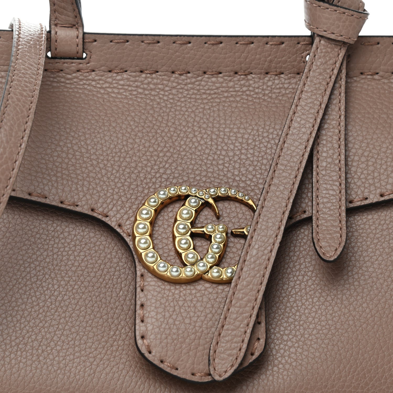 Gucci Calfskin Mini Pearly GG Marmont Top Handle Bag Antique Rose 9 of 11
