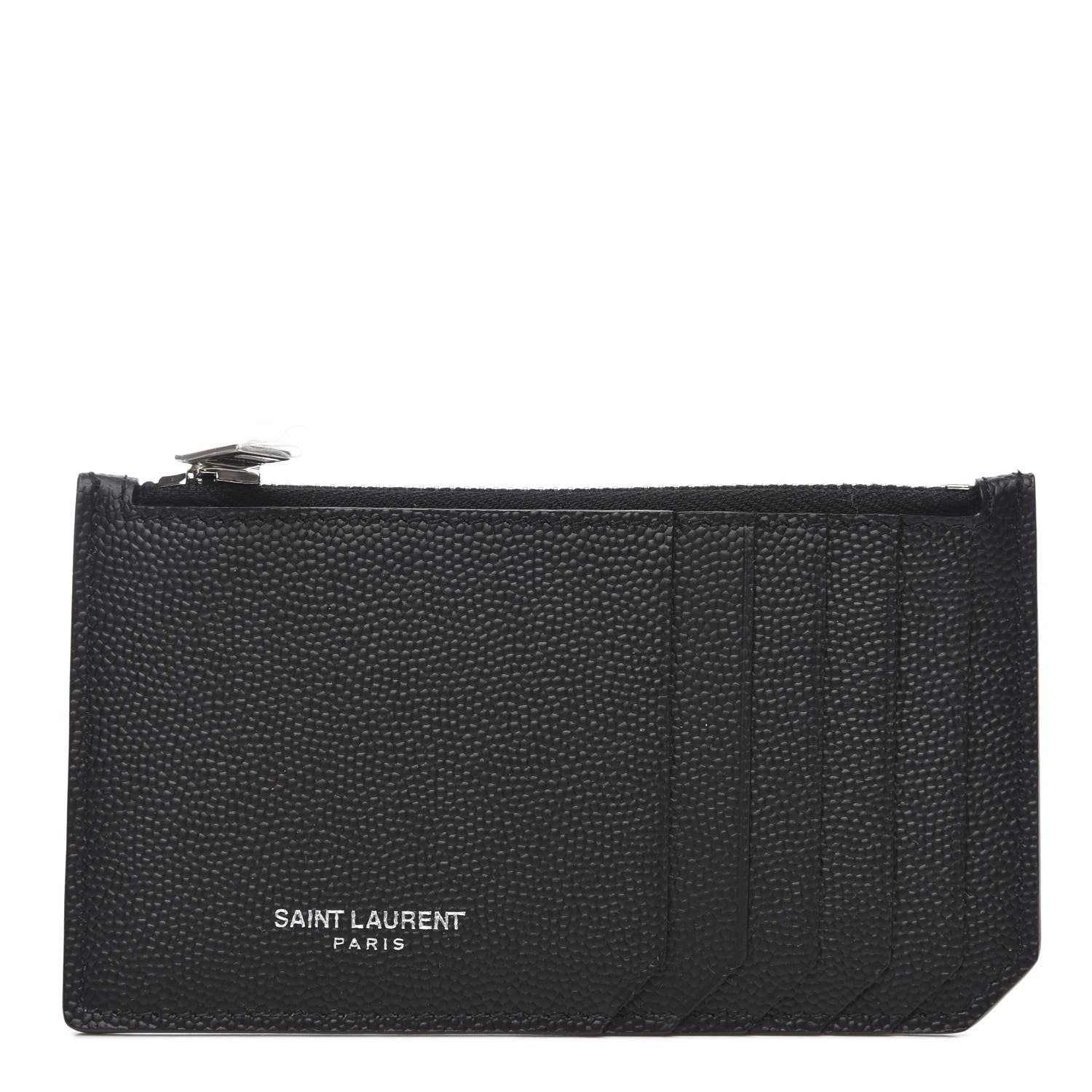 Saint Laurent Grained Calfskin 5 Fragments Zip Pouch Card Holder Black 1 of 8